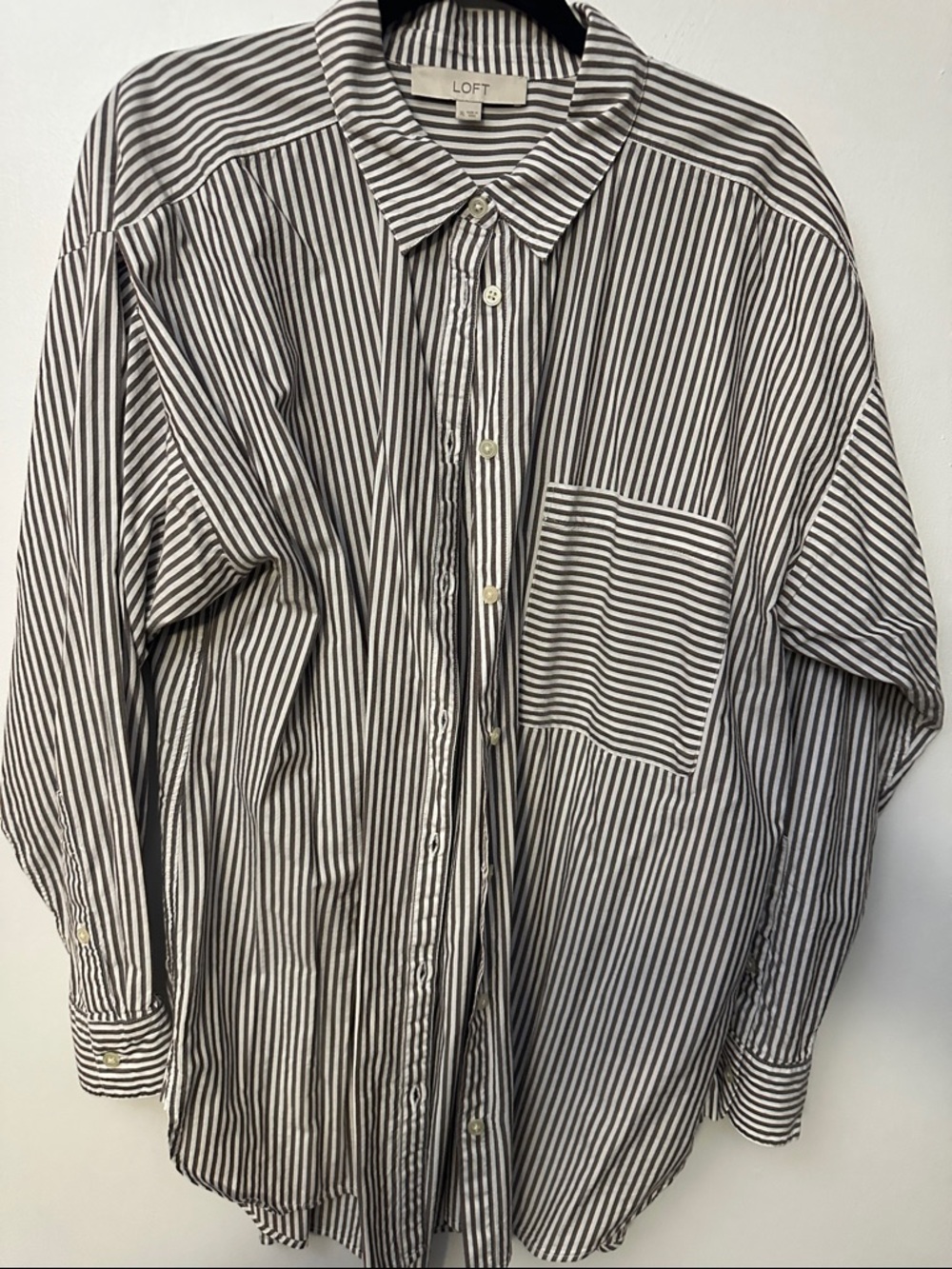 LOFT Black and White Striped Button-Down Blouse